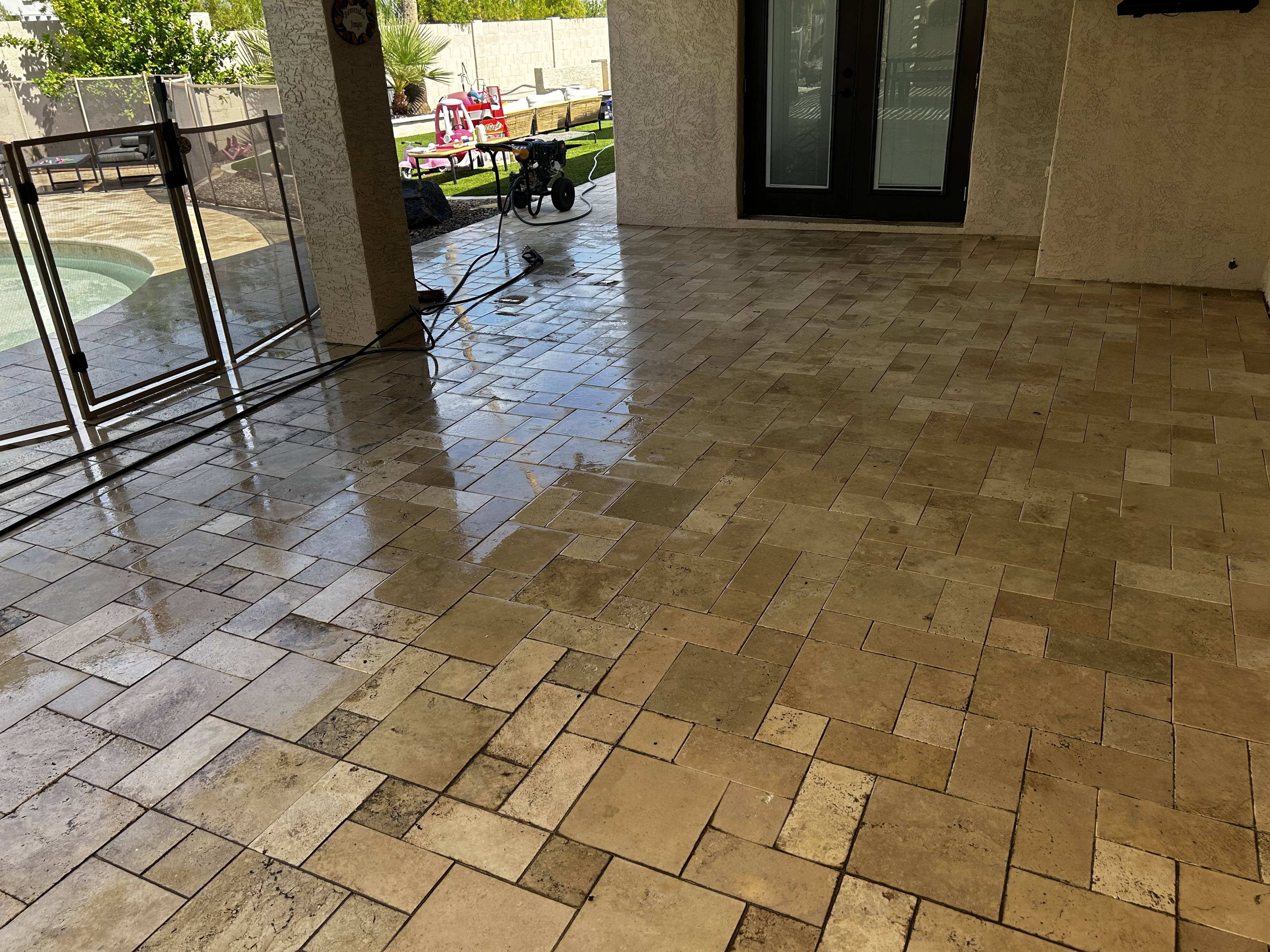 Patio after pressure washing